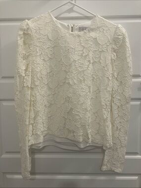 WAYF Lace Overlay Long-Sleeve Top in Cream